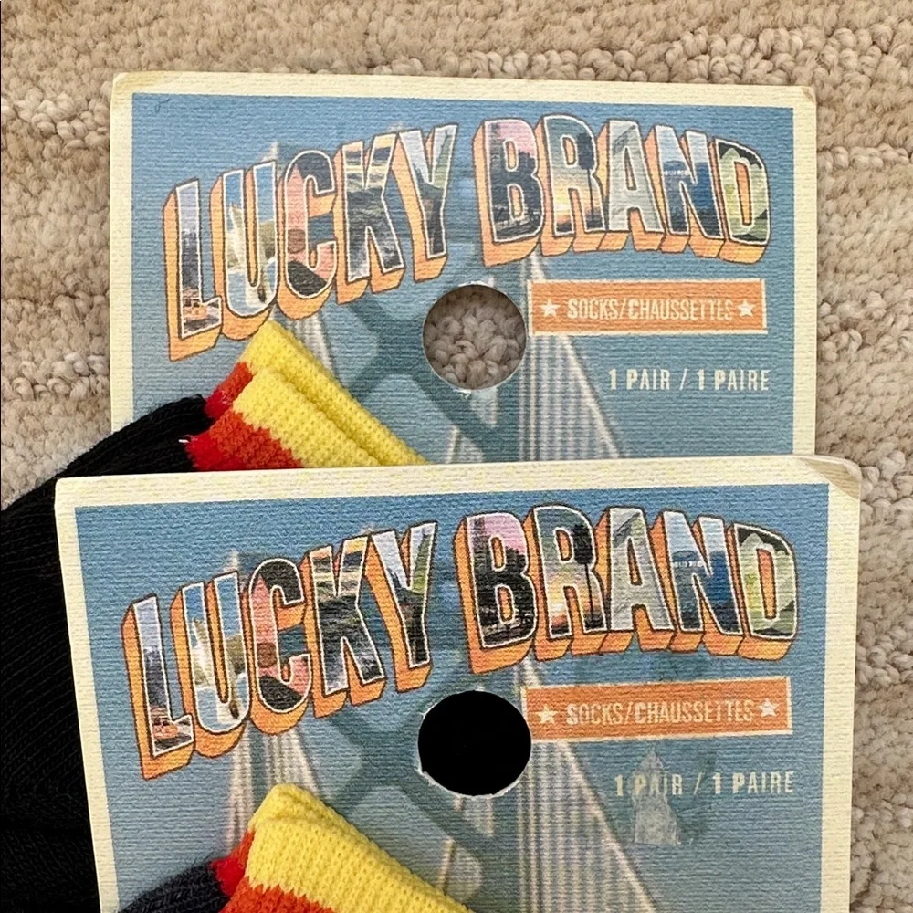 NWT 2 Pairs of Lucky Brand Walking on a Cloud Socks Black Blue Pair with Clouds